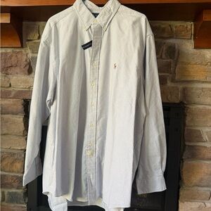 Ralph Lauren Men's White and Blue Striped Shirt